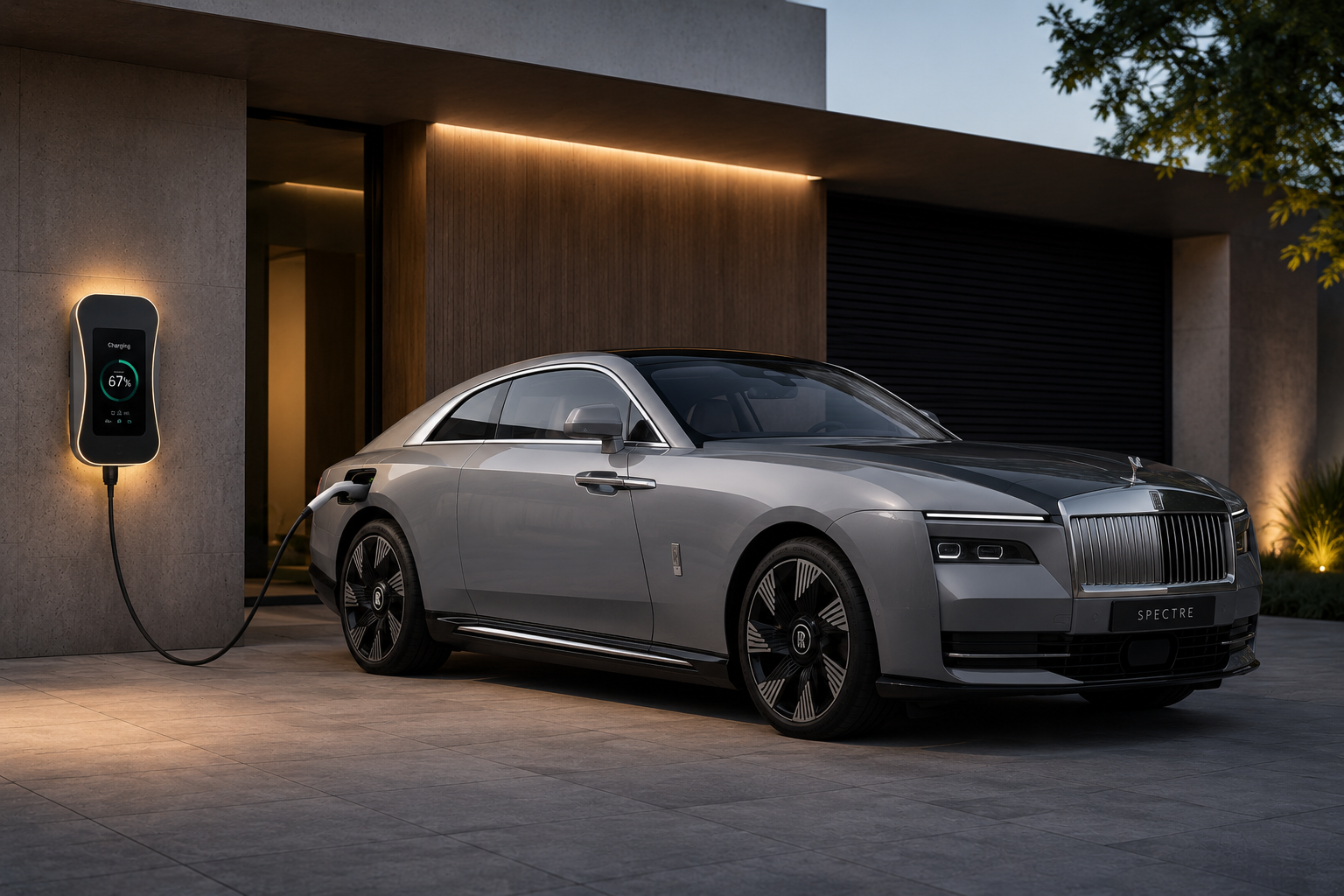 A Rolls-Royce Spectre charging on an EVART Energy home charger