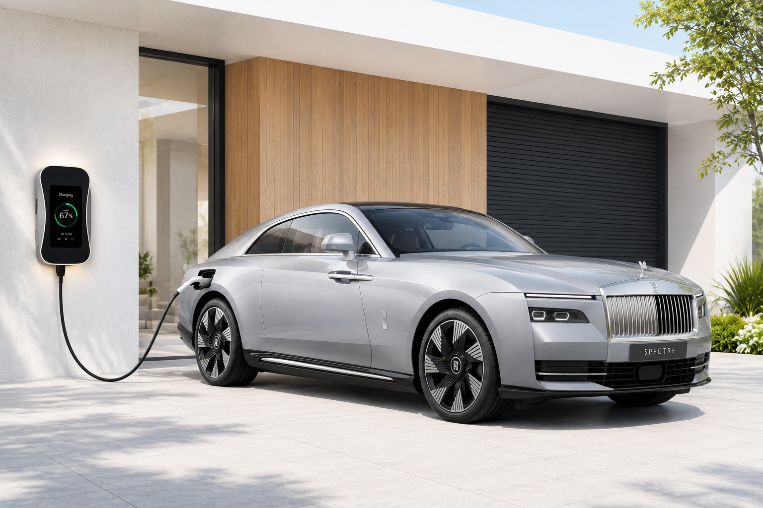 A Rolls-Royce Spectre charging on an EVART Energy home charger